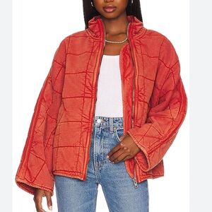 Free People Dolman Quilted Knit Cotton Jacket in Terra Cotfa